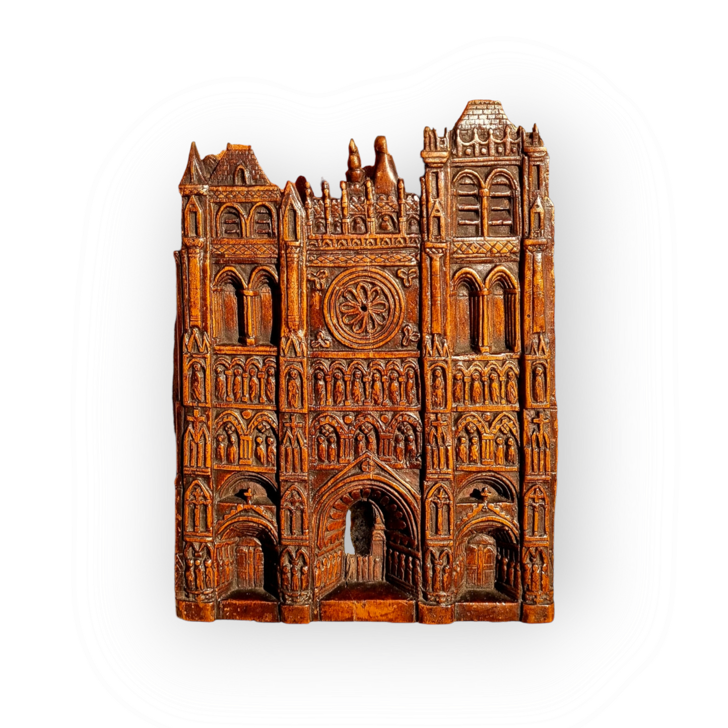 18th Century Antique Carved Walnut Panel Depicting a Cathedral Facade