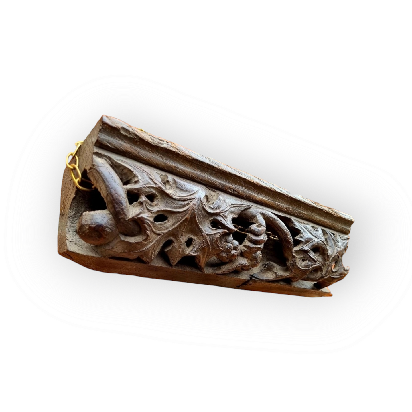 Late 15th Century / Early 16th Century Antique Carved Oak Fragment / Rail Depicting Foliage and Fruit