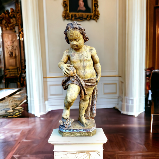 Early 17th Century Spanish Antique Carved Wooden Sculpture of a Cherub Attributed to Juan Martinez Montanes (1568-1649)