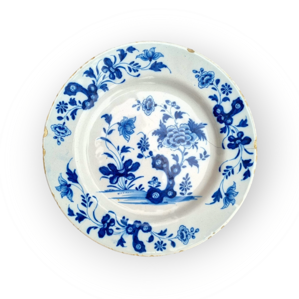 Mid 18th Century English Antique Delftware Plate in the Chinoiserie Manner, Attributed to Bristol
