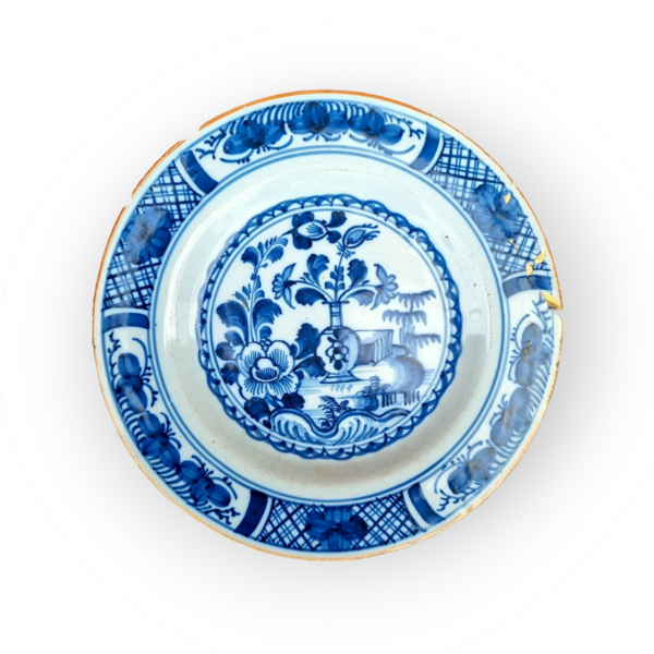 Mid 18th Century English Antique Delftware Plate in the Chinoiserie Manner, Attributed to Bristol