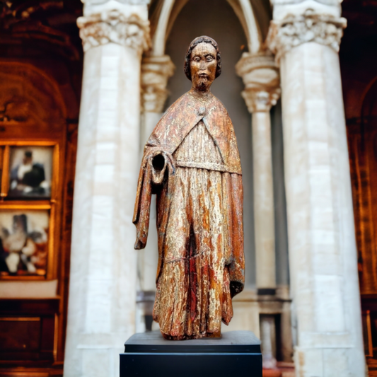 Mid 15th Century Gothic Antique Carved Oak Sculpture of a Saint