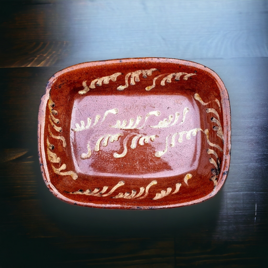 Diminutive Mid 19th Century Welsh Antique Earthenware Buckley Ware Slip Decorated Baking Dish