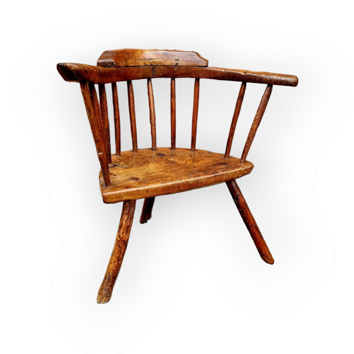 Early 19th Century George III Period Primitive Welsh Antique Oak, Ash and Elm Three-Legged Yolk Back Armchair, Circa 1800