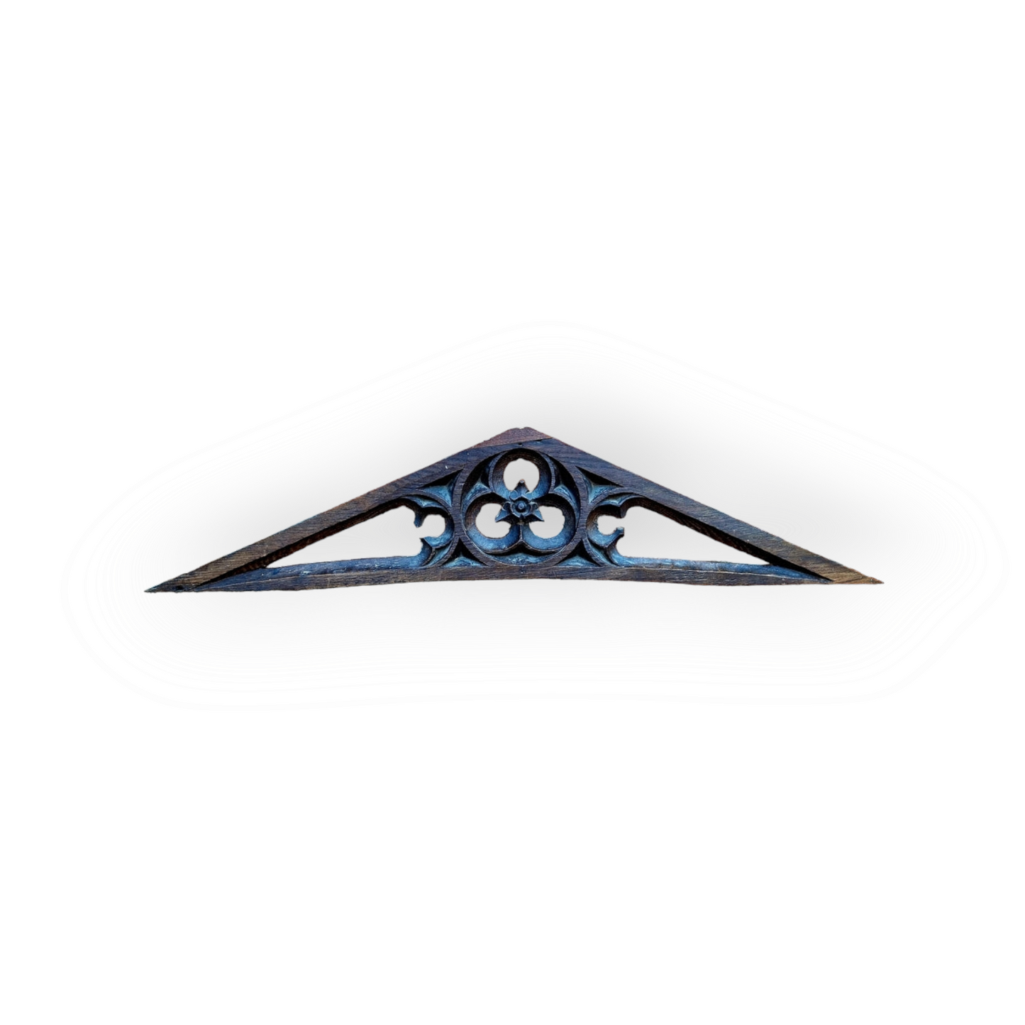 16thC Antique Carved Oak Gothic Tracery Fragment of Triangular Form