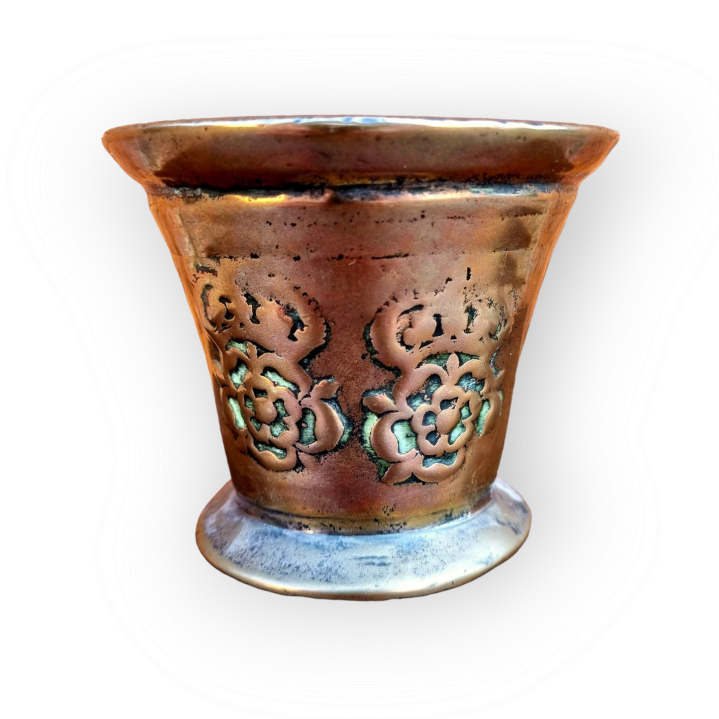 17th Century English Antique London-made Bronze Mortar, The Outer Surface Bearing Four Cast Crowned Tudor Roses