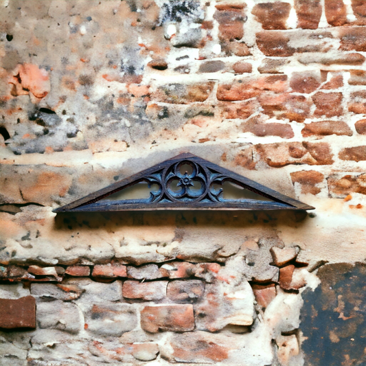16thC Antique Carved Oak Gothic Tracery Fragment of Triangular Form