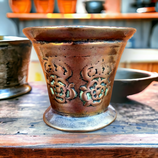 17th Century English Antique London-made Bronze Mortar, The Outer Surface Bearing Four Cast Crowned Tudor Roses