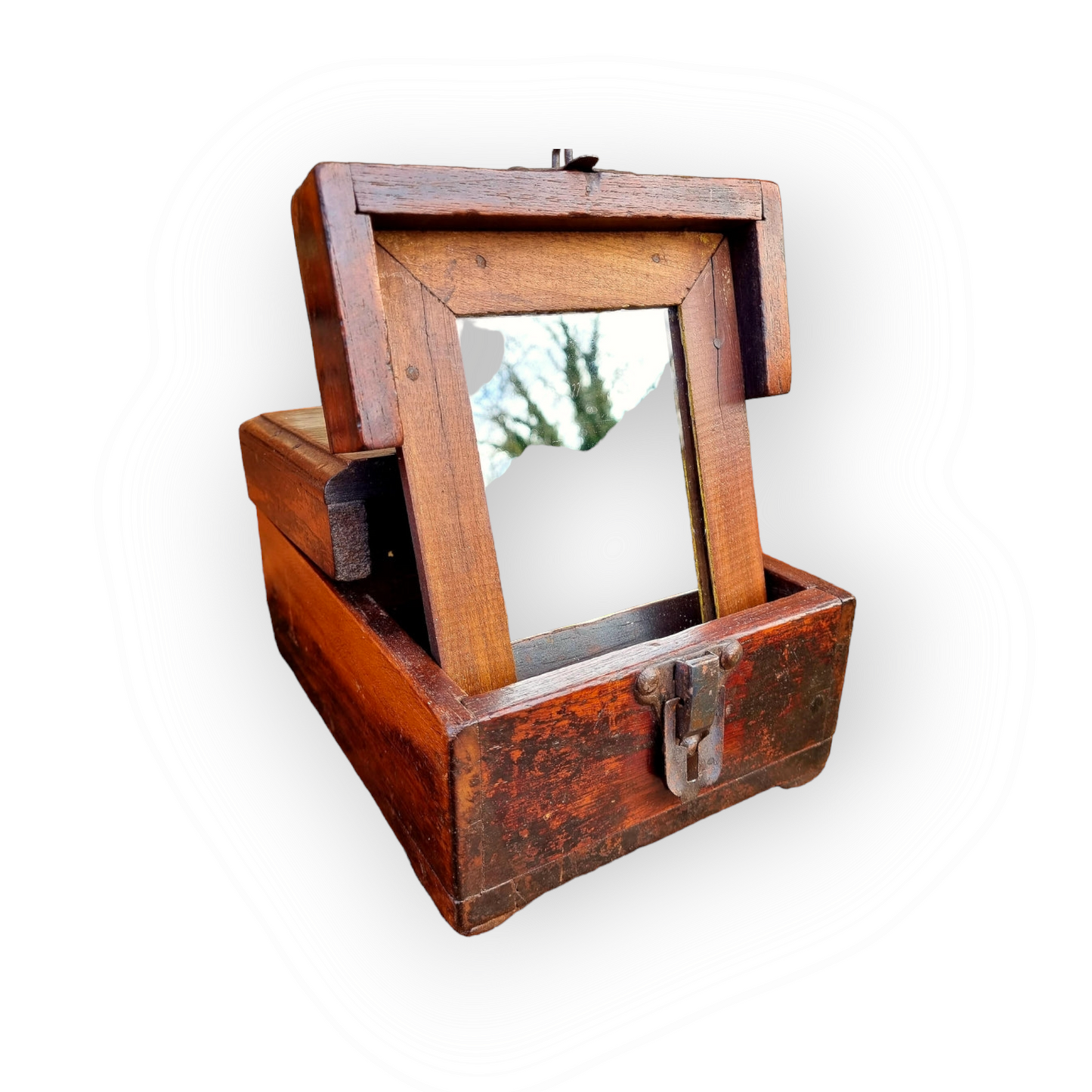 Late 19th Century Continental Antique Treen Gentleman's Travelling Vanity Box With Shaving Mirror