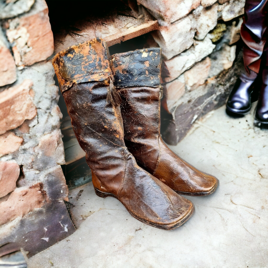 Rare Pair of Late 18th Century / Early 19th Century English Antique Child's Leather Boots