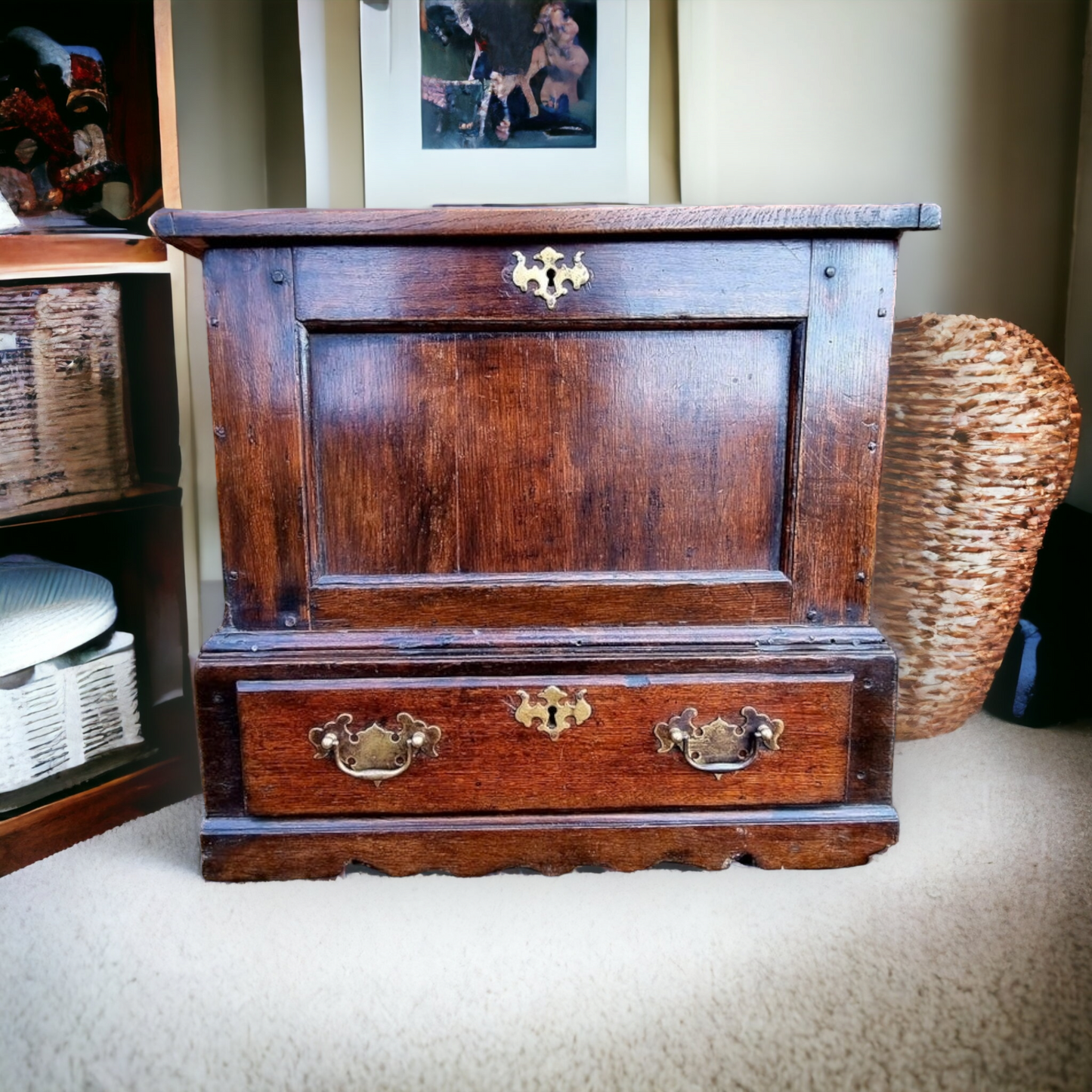 18th Century Welsh Antique Oak Coffer Bach or Small Chest