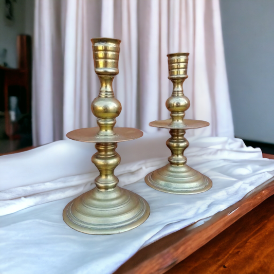 Pair of 17th Century Antique Brass Heemskirk Candlesticks