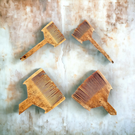 Rare Large Pair of Late 18th Century Primitive French Antique Treen Flax Combs or Heckling Combs