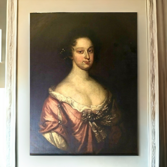 A Late 17th Century English School Antique Oil Portrait Painting of an Aristocratic Lady
