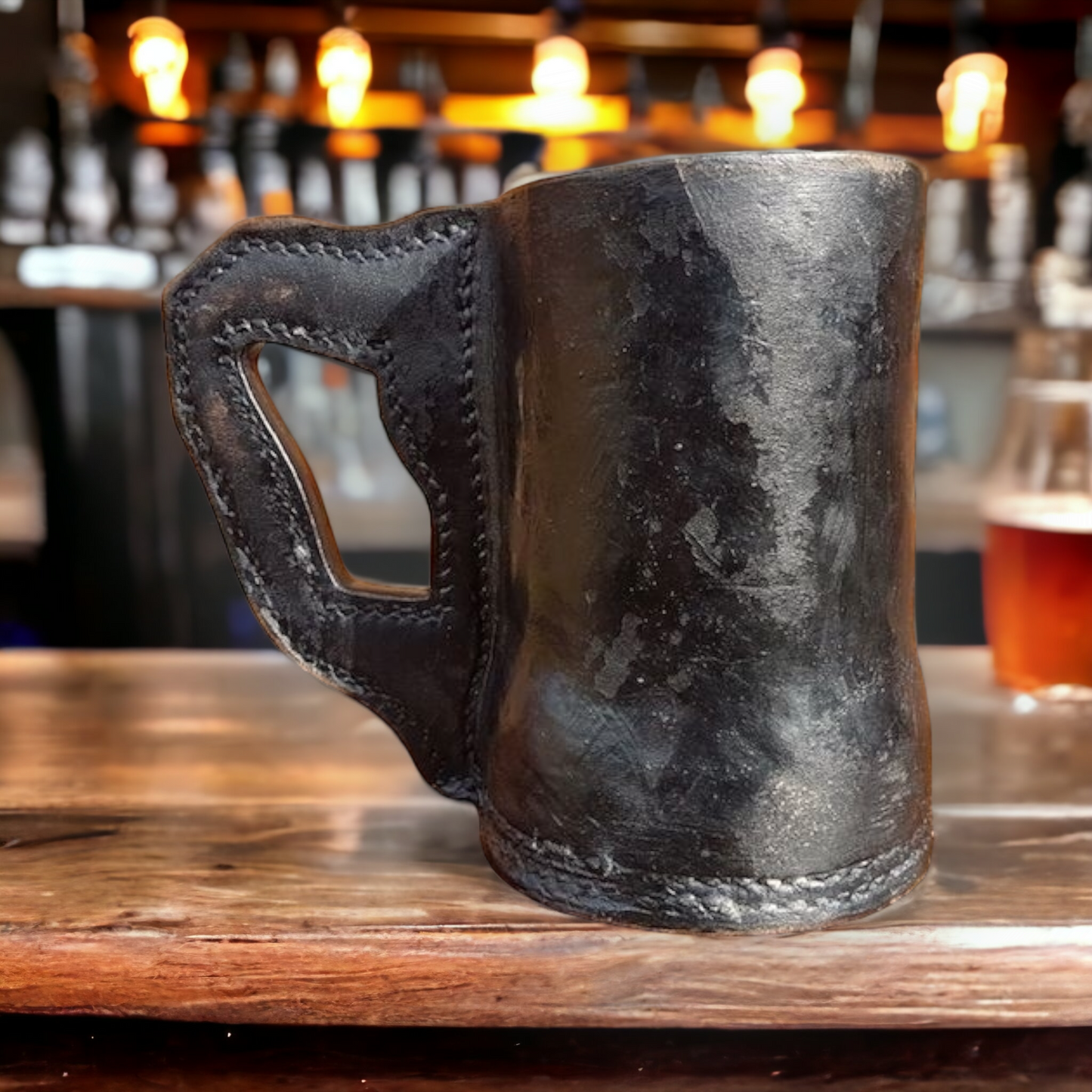 19th Century English Antique Leather Blackjack Drinking Tankard, Circa 1860-80