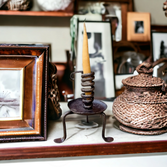 Late 18th Century Primitive Antique Wrought Iron Candleholder or Rat Tail Candleholder