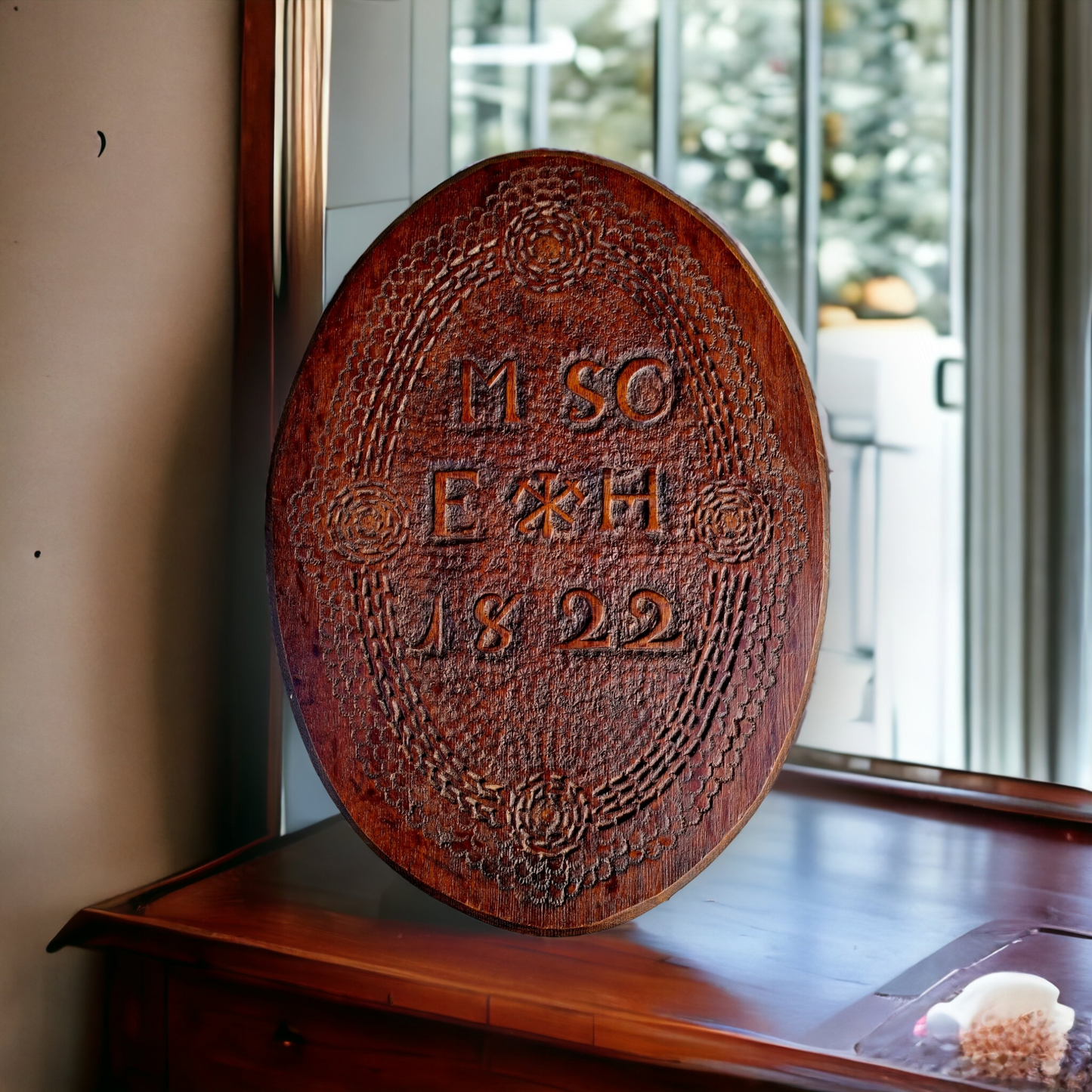 Early 19th Century Antique Carved Oak Vintners Panel Dated 1822