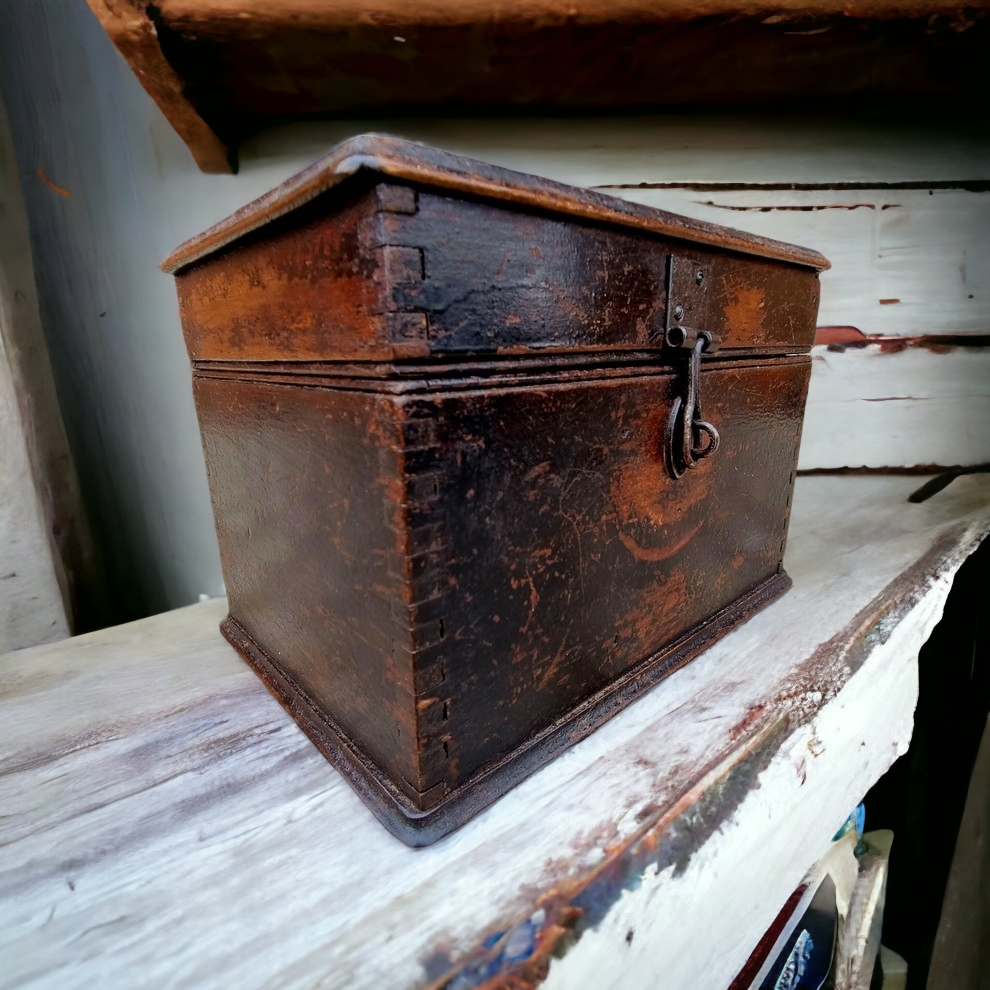 19th Century English Antique Painted Mahogany Tabletop Box