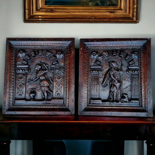 Pair of 17th Century Flemish Antique Carved Oak Panels