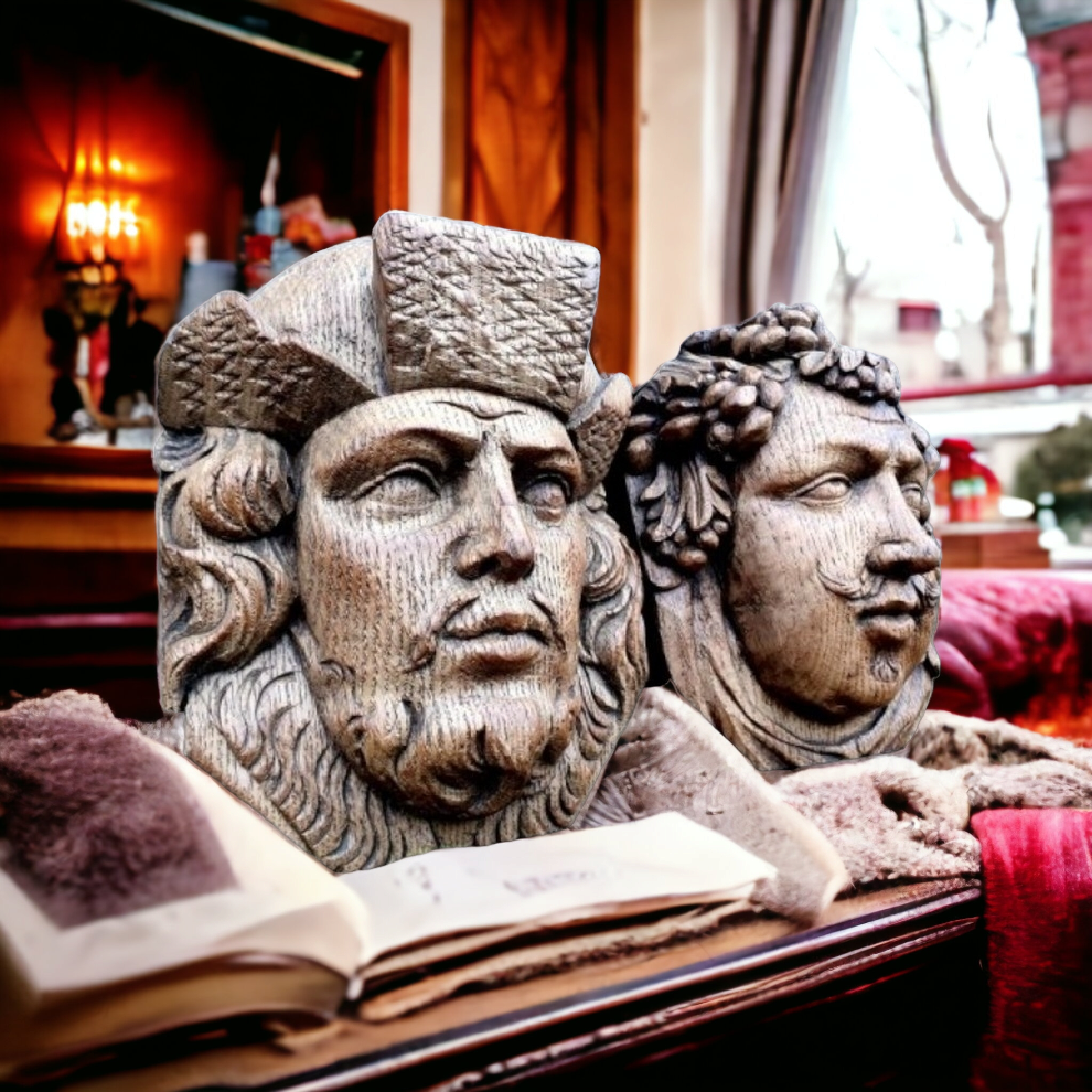 Pair of Early 17th Century Antique Carved Oak Panels in the Form of Male Heads