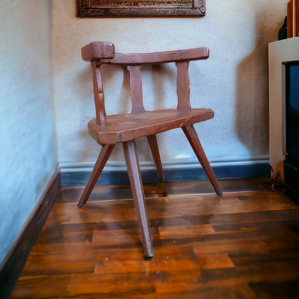 Late 18th Century Primitive Welsh Antique Bow Back Armchair in Original Paint