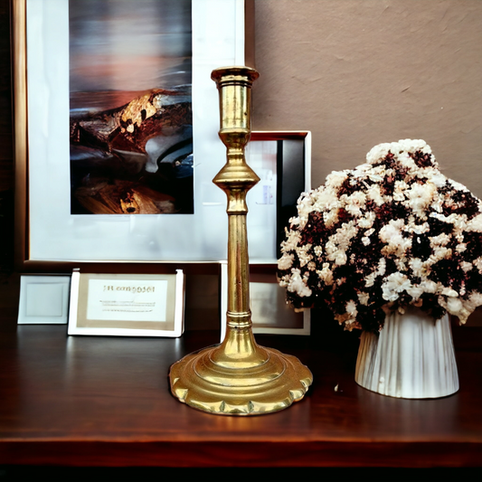 18th Century English Antique Brass Candlestick, Circa 1755-1760