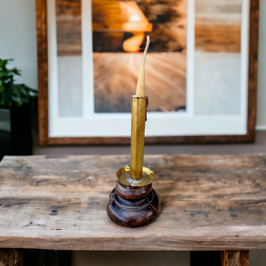 Late 18th Century Primitive English Antique Brass "Hog Scraper" Candlestick