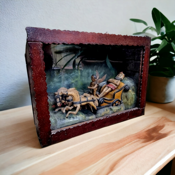 19th Century English Antique Folk Art Diorama | Elijah’s Fiery Chariot | Biblical Scene in Shadow Box