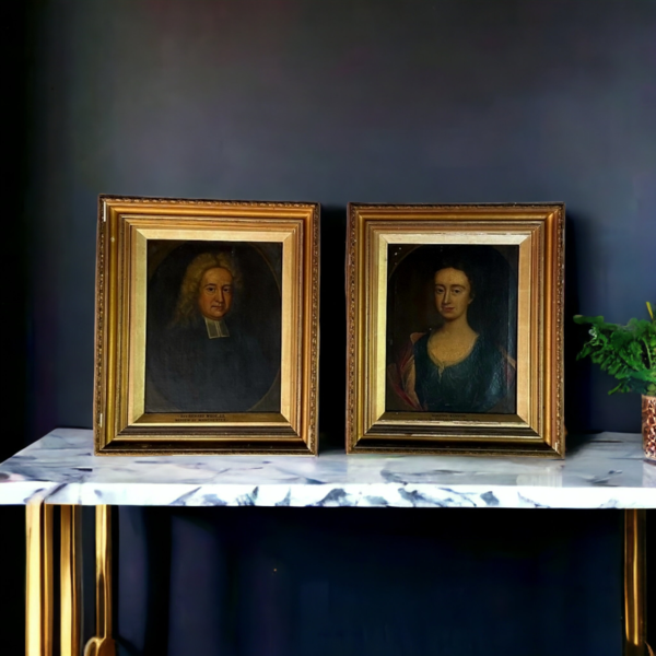 A Charming Pair of Late 17th Century English School Portraits of Reverend Richard Wroe and Mrs Dorothy Wroe