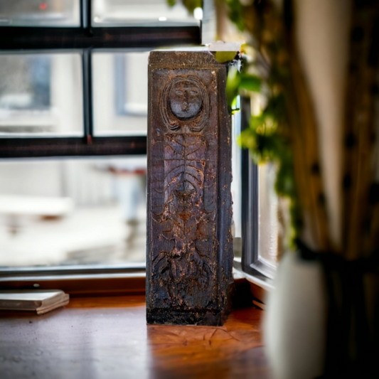 Late 16th Century Carved Oak Figural Panel – Female Portrait Above Foliate Plinth