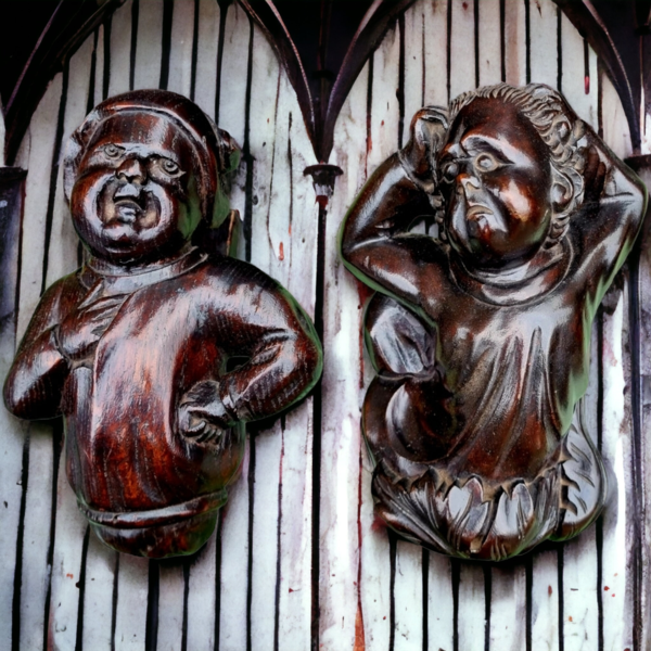 Pair of 15th Century Style Antique Carved Oak Figures – Ex-Beverley Minster by Repute