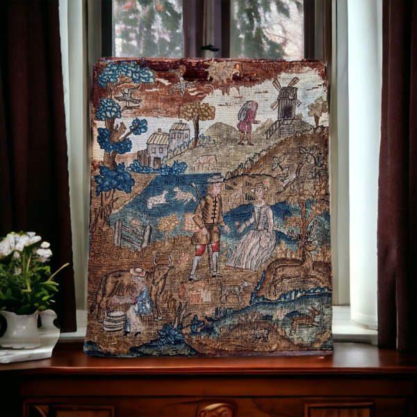 Rare Subject Matter – Large 17th Century English Needlework Depicting a Country Scene