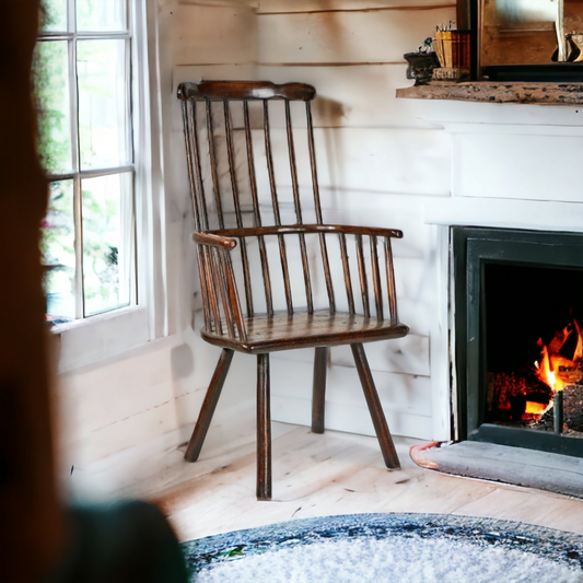 A Late 18th Century / Early 19th Century George III Period English Antique Ash & Elm Comb Back Windsor Armchair