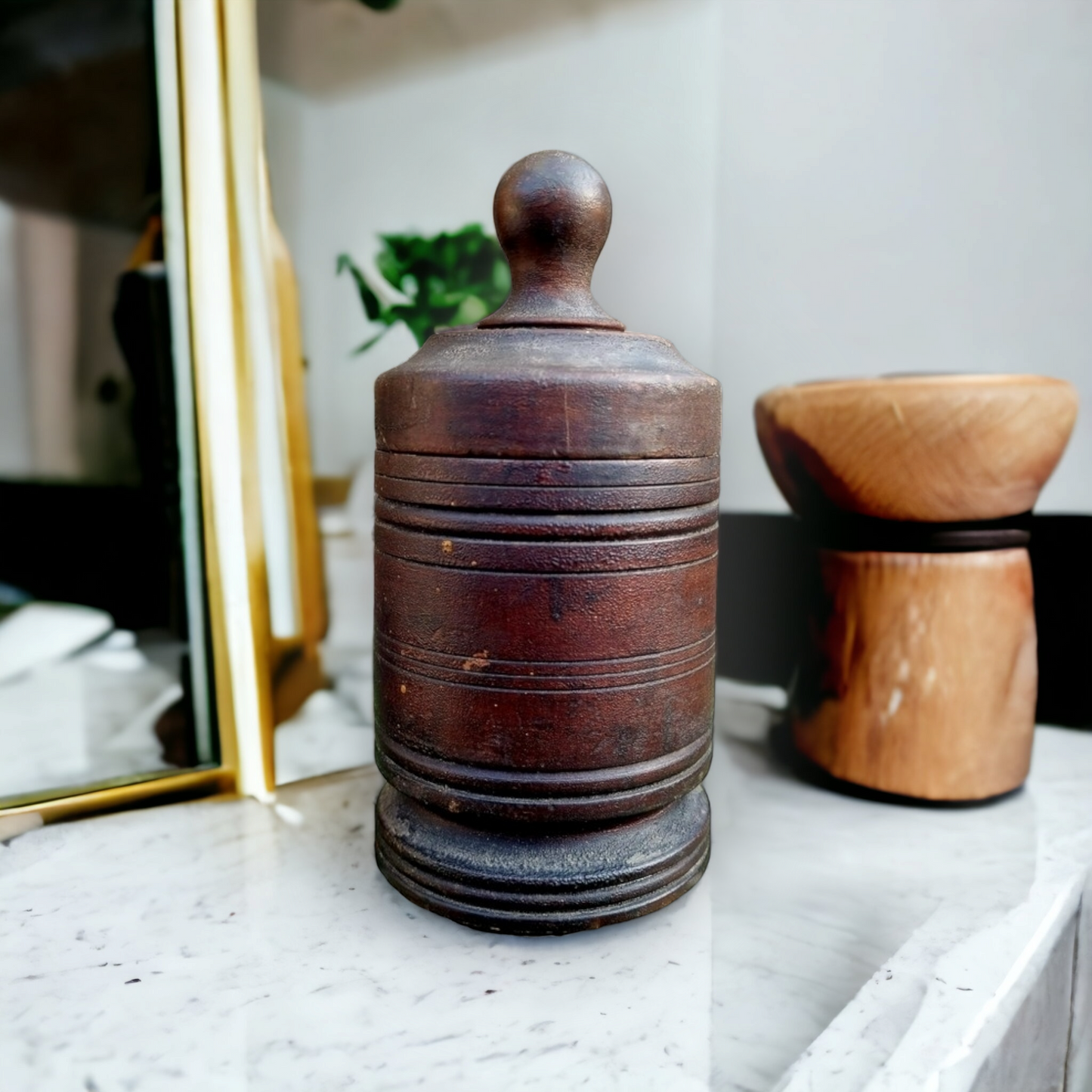 Late 18th Century English Antique Treen Dry Goods Jar With Original Lid