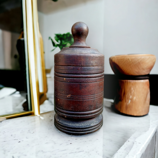 Late 18th Century English Treen Dry Goods Jar with Original Lid – Turned Oak Storage