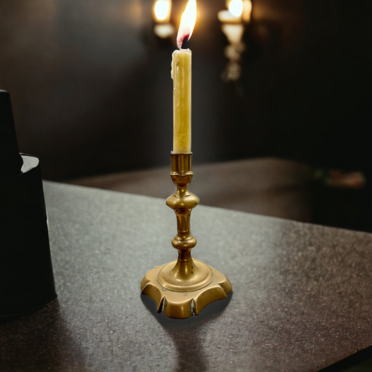 Mid 18th Century English Brass Seamed Candlestick – Double-Knopped Stem, Circa 1745–1765