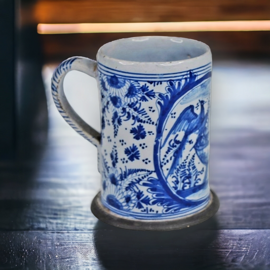 Mid 18thC English Antique Blue & White Delftware Tankard