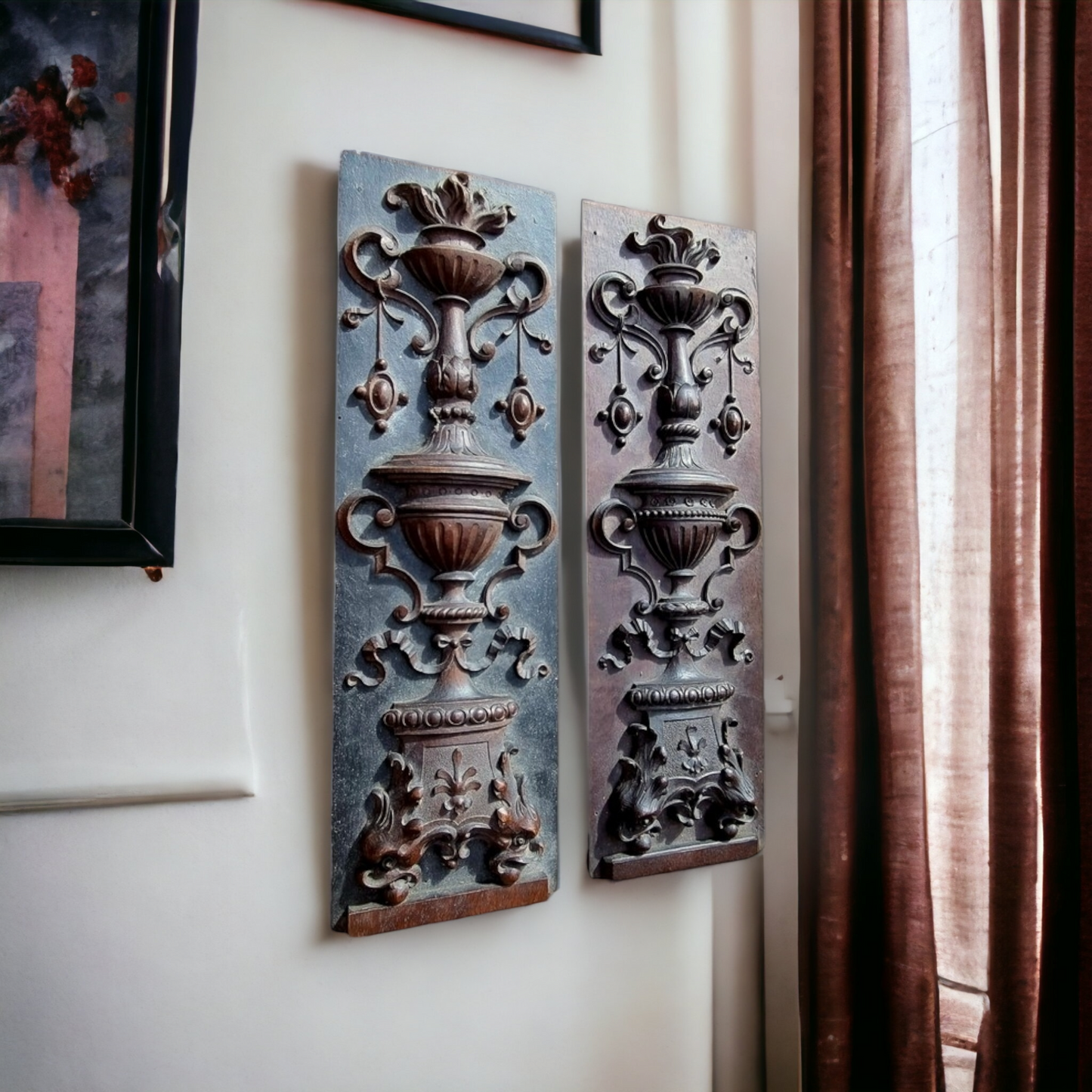 Pair of Late 18th Century Antique Carved Walnut Neo-Classical Panels