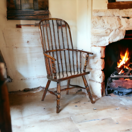 An Early 19th Century George III Period English Antique Ash & Elm Bow Back Windsor Armchair