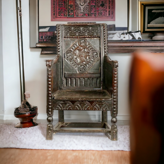 18th Century & Later English Antique Oak Wainscot Armchair