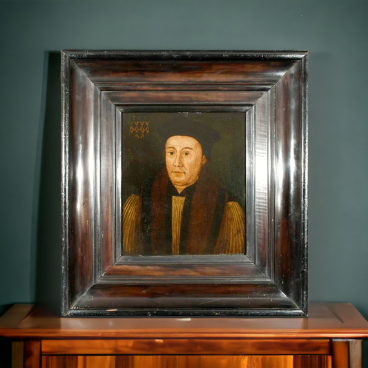 16th Century English School Antique Oil on Wood Panel Portrait of William Waynflete (B.1398 - D.1486)