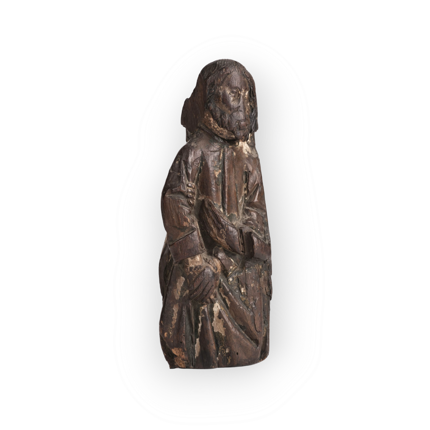 Ex-Downside Abbey, Somerset, England - A Diminutive 16th Century Flemish Antique Carved Oak Figure of a Saint