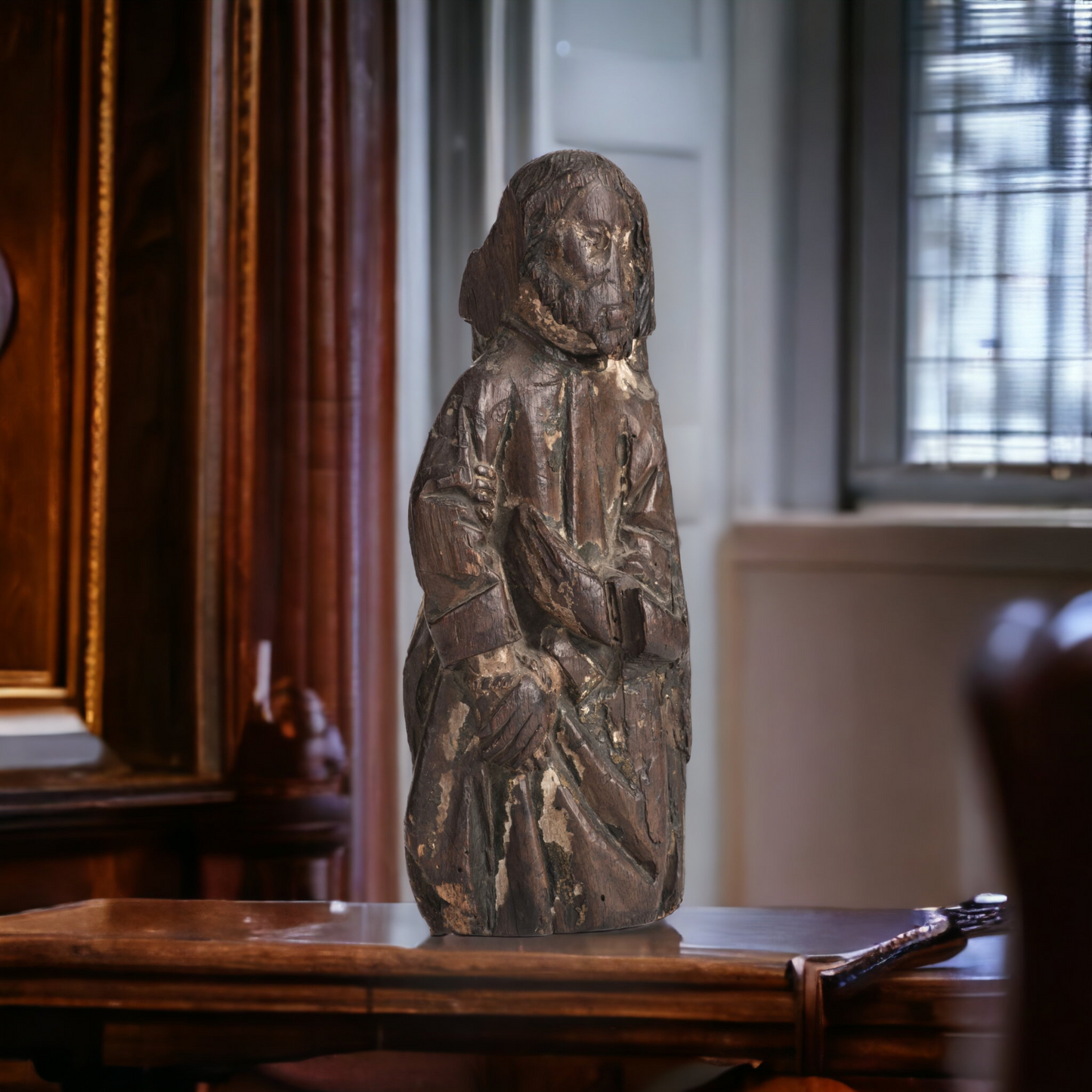 Ex-Downside Abbey, Somerset, England - A Diminutive 16th Century Flemish Antique Carved Oak Figure of a Saint