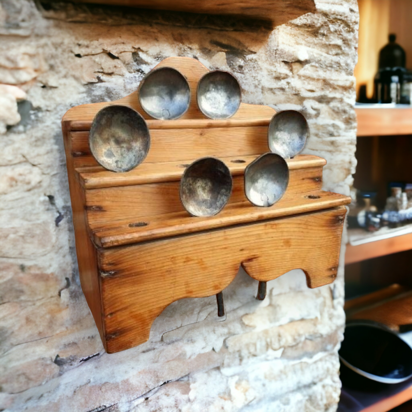 19th Century Welsh Antique Pine Stepped Spoon Rack