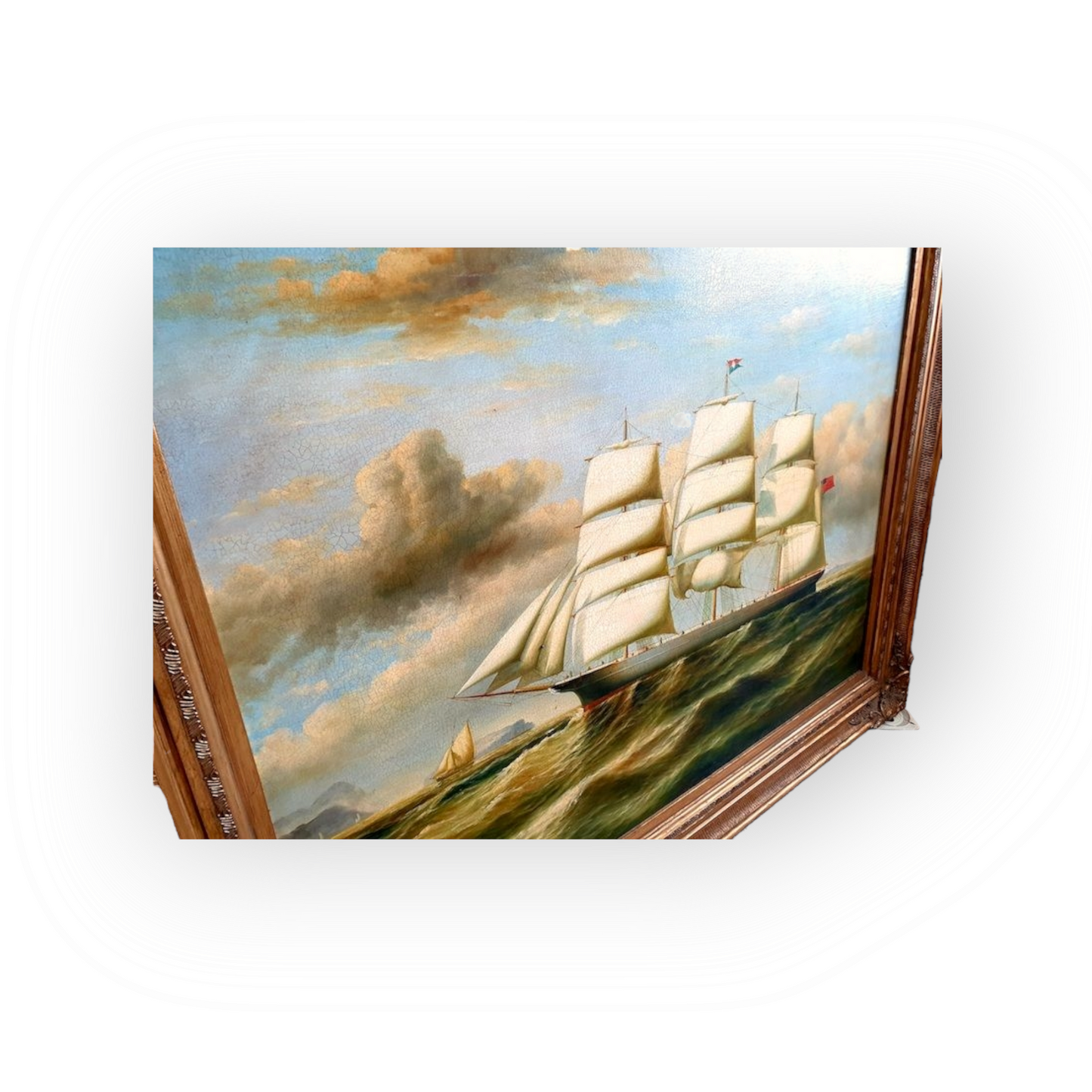Large & Impressive 19th Century Style Oil on Canvas Painting of a Tall Ship or Schooner