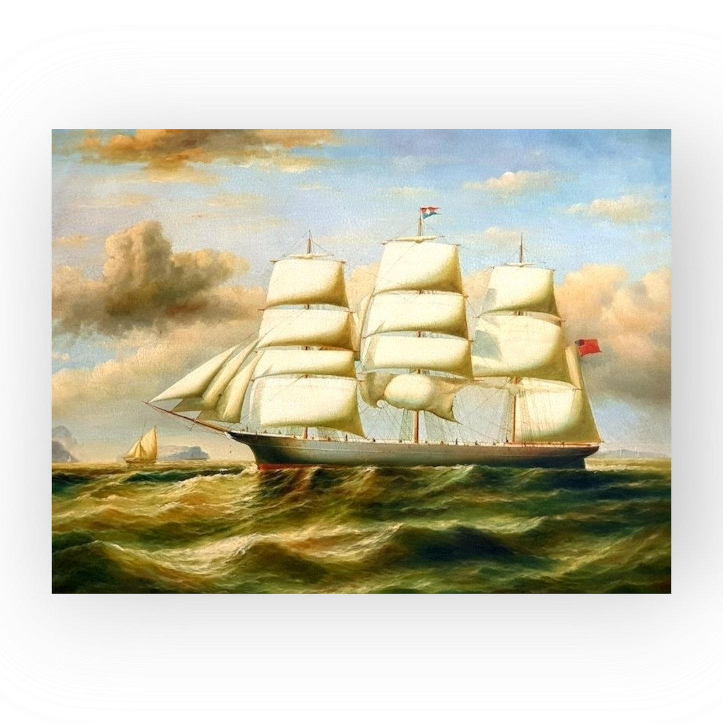 Large & Impressive 19th Century Style Oil on Canvas Painting of a Tall Ship or Schooner