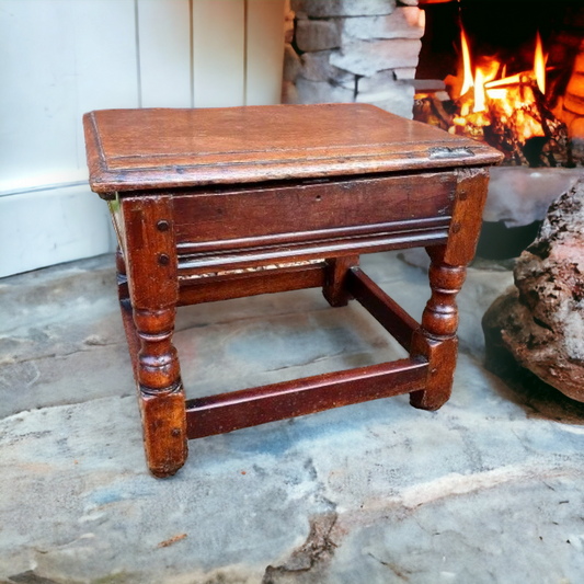 Rare 17thC English Antique Cherry Wood Child's Box Stool