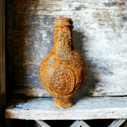 Mid 17th Century German Antique Stoneware Bellarmine Jug or Bartmannkrug, Circa 1625-1675