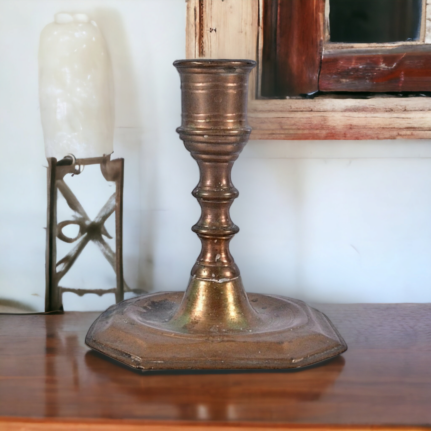 18thC Antique Bronze Candlestick