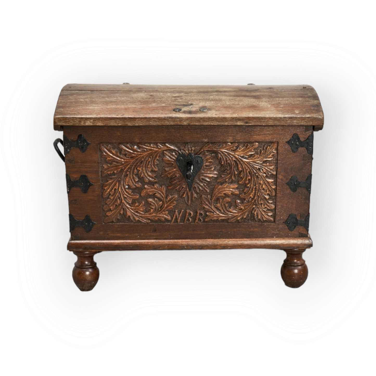 A Diminutive Late 17thC Scandinavian Antique Table Top Kist / Chest Bearing Initials & A Later Date